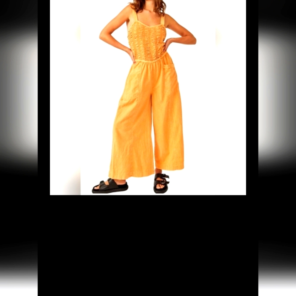 Free People Gold Wide-Leg Jumpsuit with Spaghetti Straps NWT